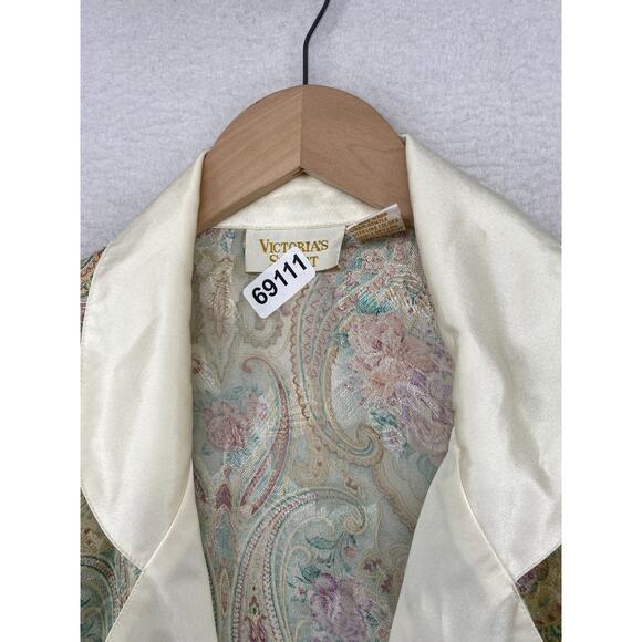VICTORIAS SECRET Robe M Gold Label Sheer Floral Paisley Jacquard Long Ivory VTG - Picture 13 of 13